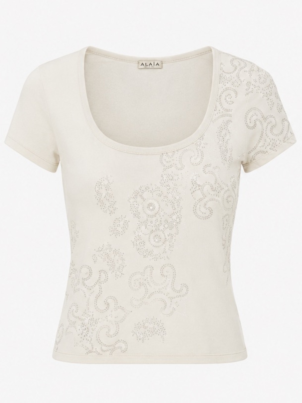 Azzedine ALAÏA VINTAGE OFF WHITS Cream Square Scoop Neck Short Sleeve Baby Tee